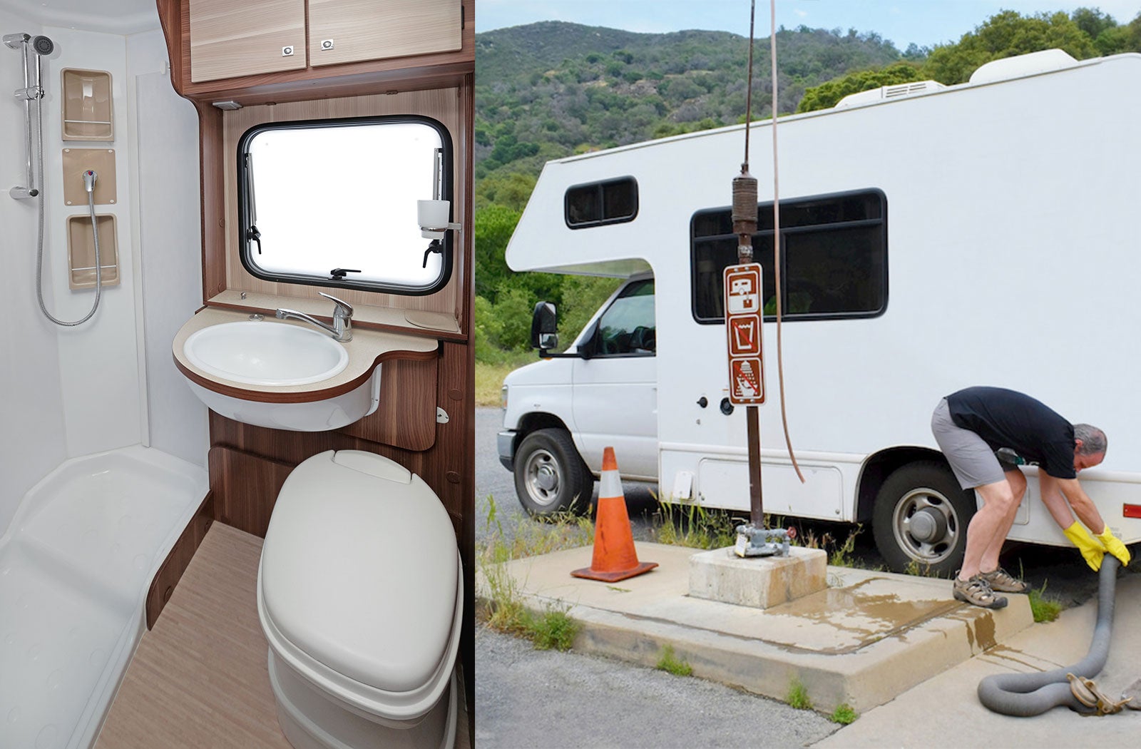 Portable RV/camper toilet and holding tank setup in Vallejo, California