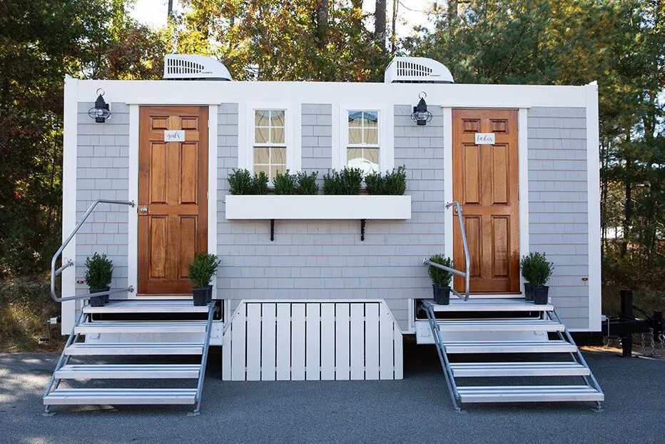 Wedding restroom units discretely staged at a venue in Vallejo, California